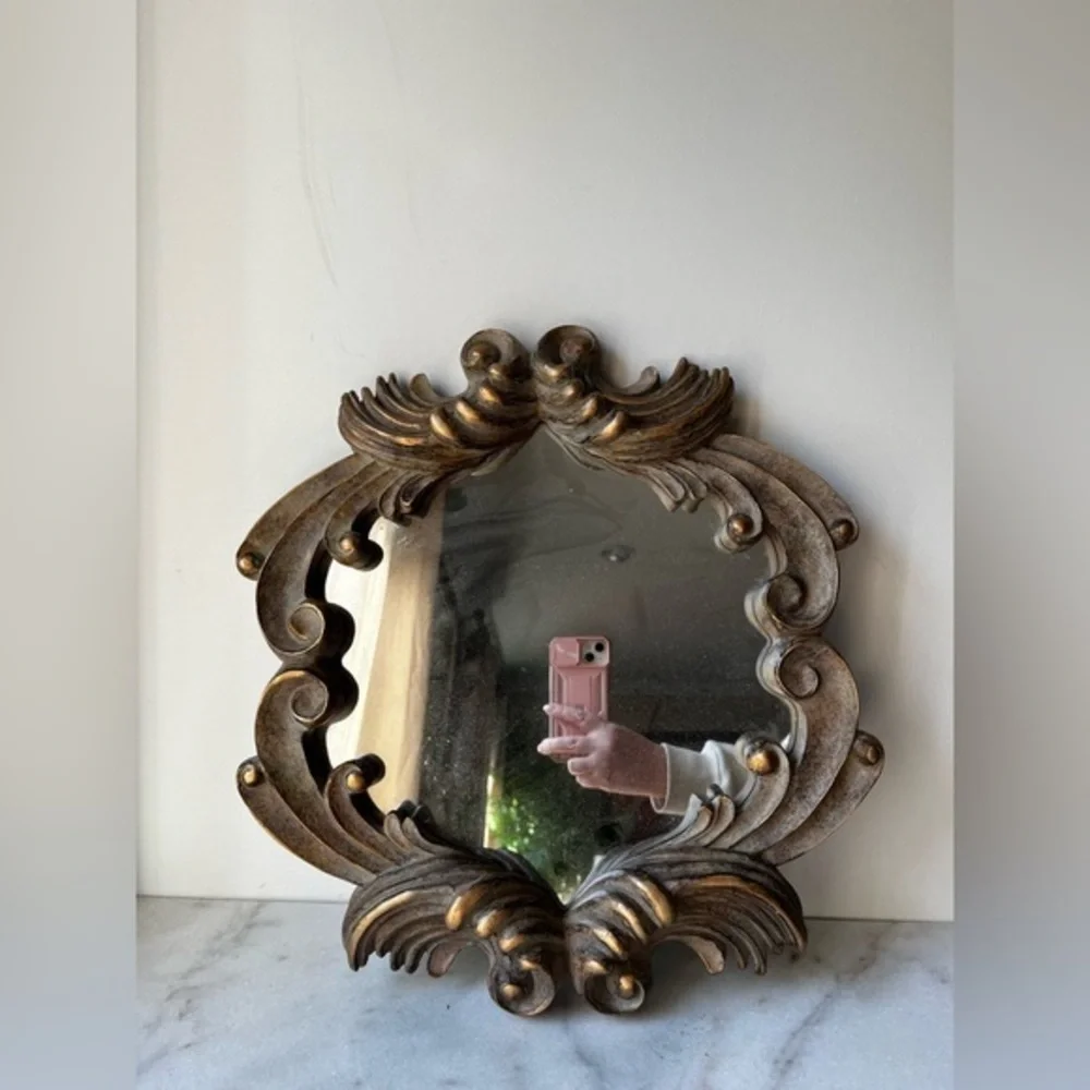 Elegant Gold Ornate Wall Mirror 14.5”x15.5”